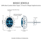 1.6 Carat Oval London Blue Topaz Stud Earrings with Diamond Halo AAA 92.5 Sterling Silver - Rosec Jewels