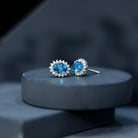 1.6 Carat Oval London Blue Topaz Stud Earrings with Diamond Halo AAA 92.5 Sterling Silver - Rosec Jewels