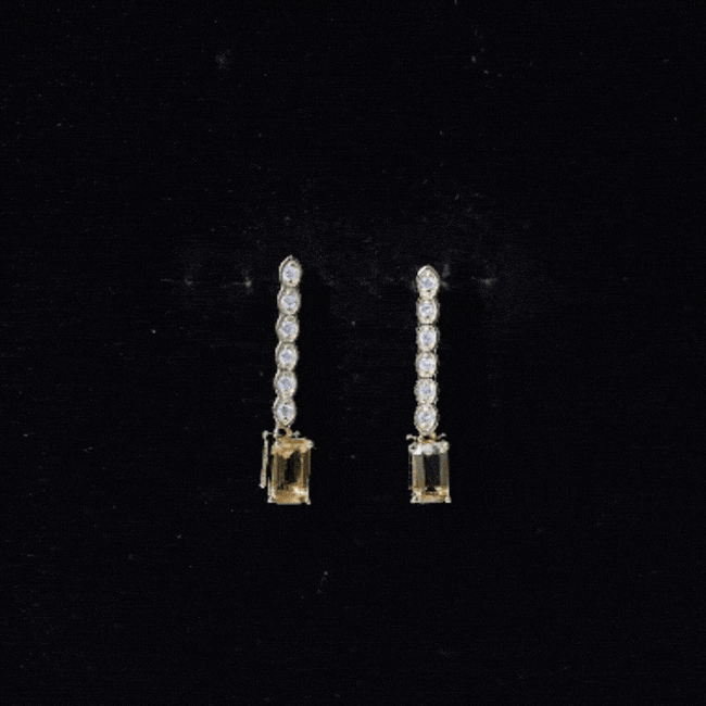 Emerald Cut Citrine and Diamond Bar Drop Earrings in Silver AAA 14K Yellow Gold Plated Silver - Rosec Jewels