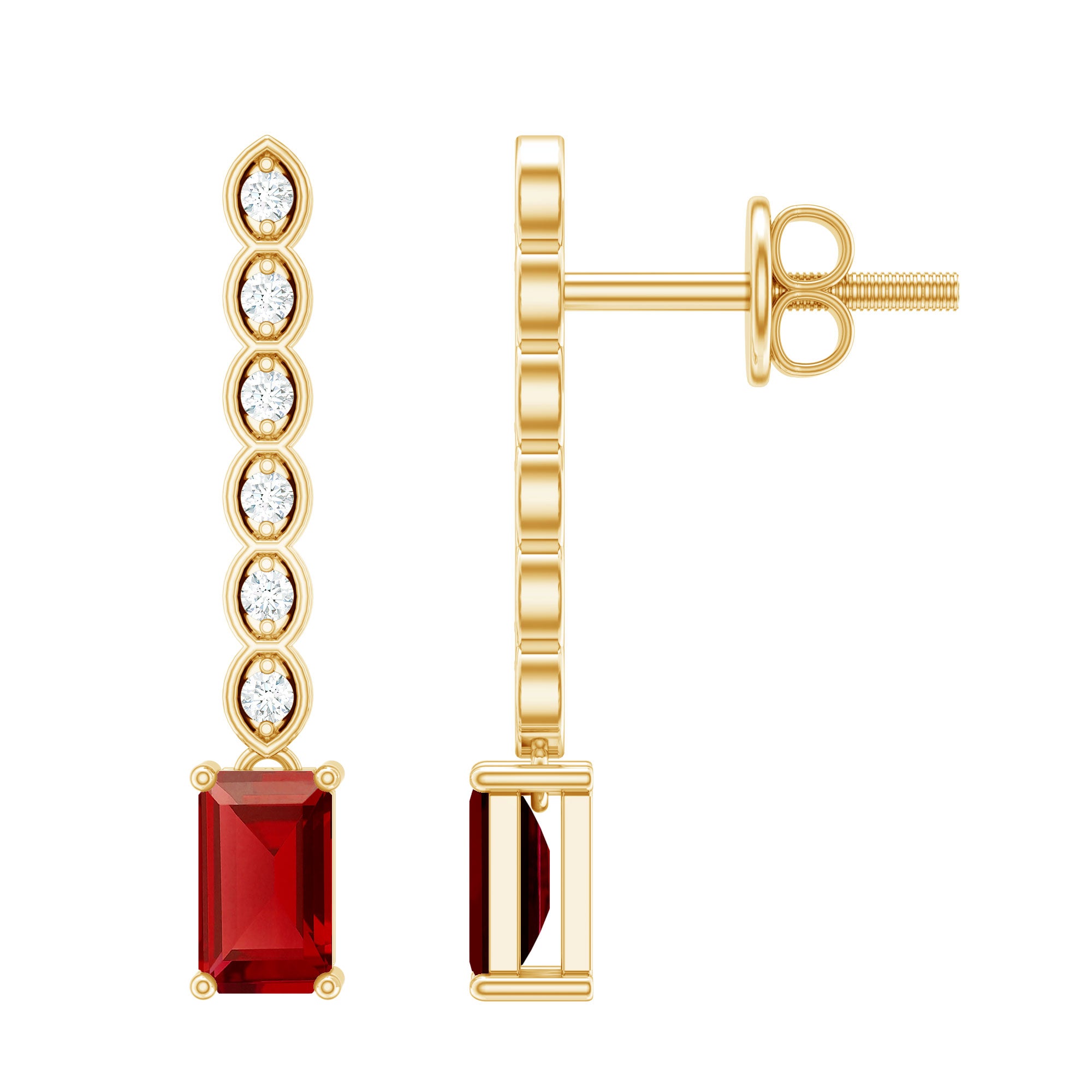 Rosec Jewels-Lab Grown Ruby and Diamond Dangle Earrings For Women