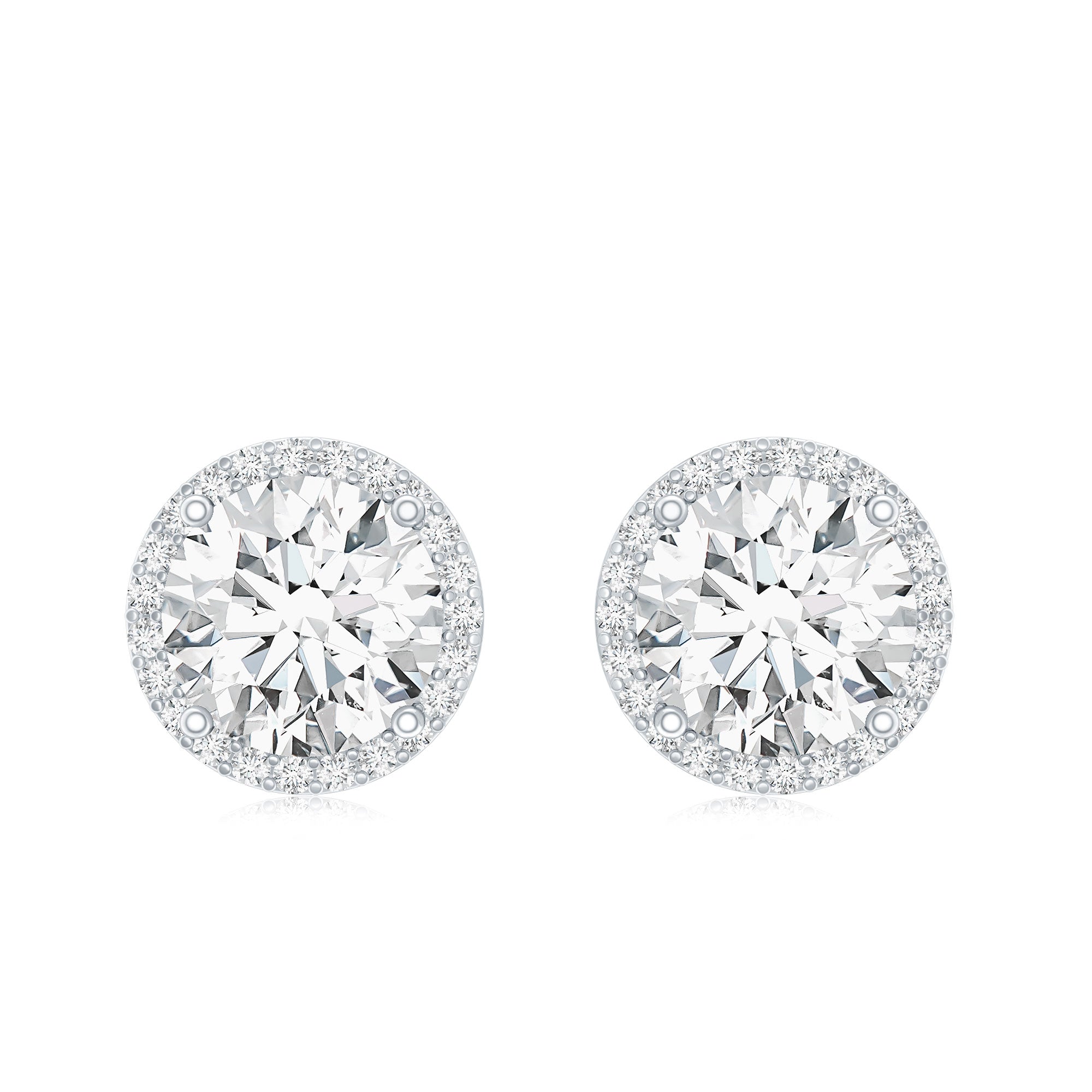 Round Halo Lab Grown Diamond Earring For Women Lab - ( EF-VS ) - Rosec Jewels