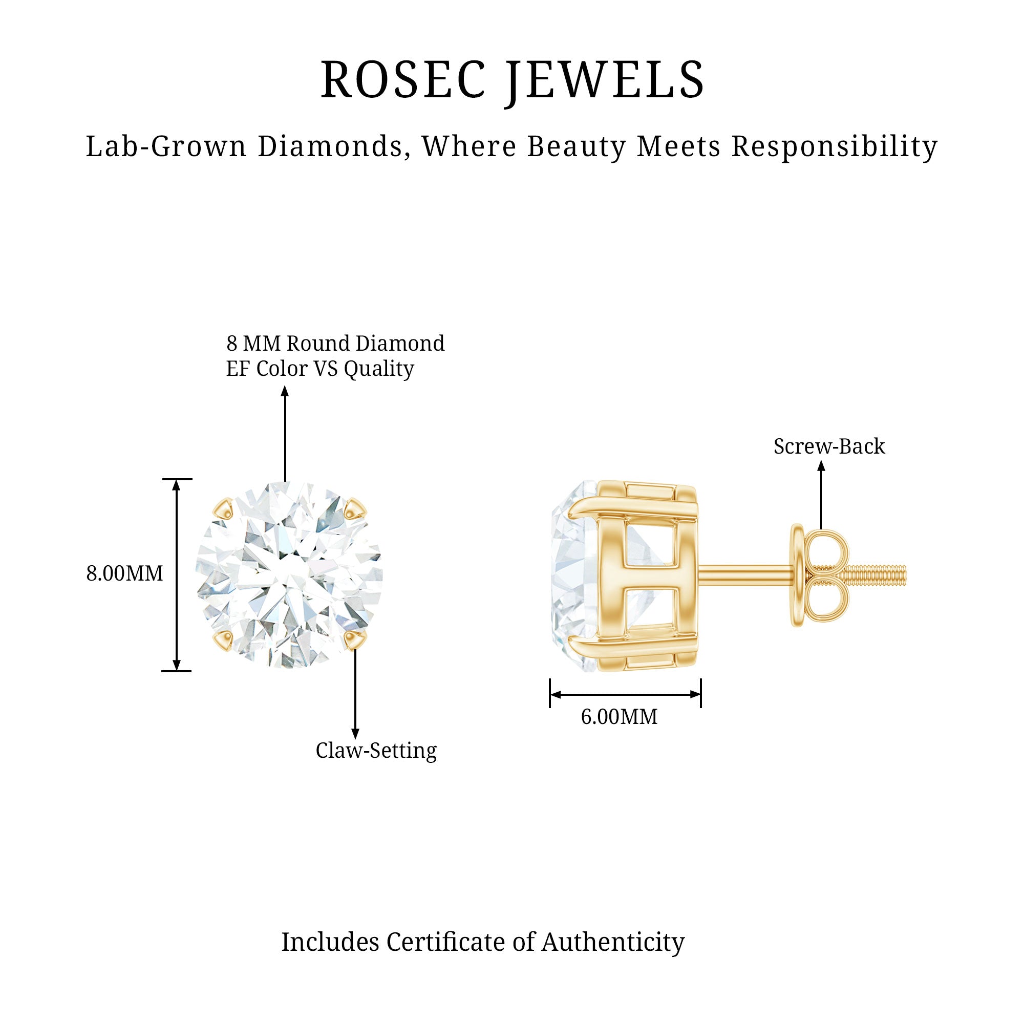 Rosec Jewels-Prong Set Lab Created Diamond Solitaire Stud Earrings