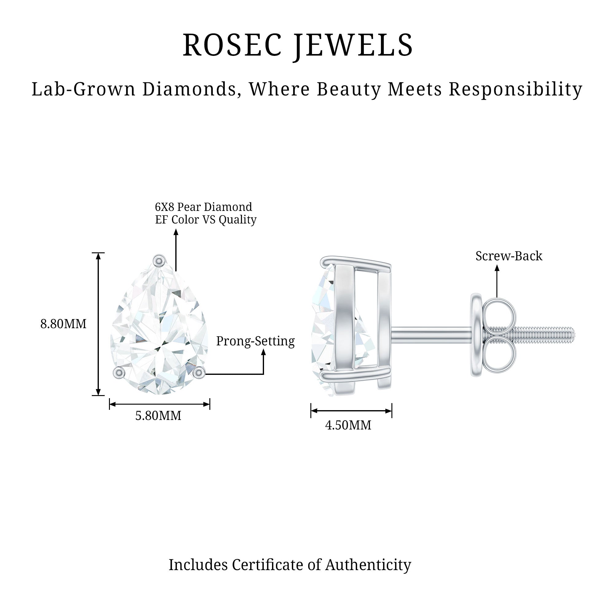 Rosec Jewels-Certified 2 Carat Diamond Teardrop Earrings With Screw Back