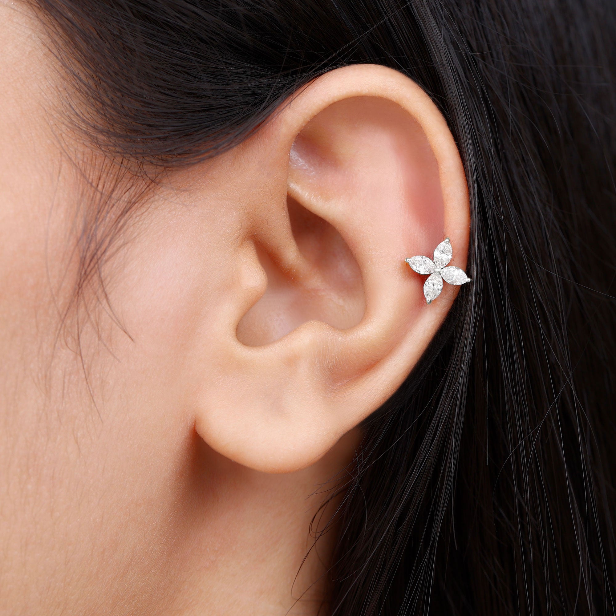 Rosec Jewels-Certified Lab Grown Diamond Flower Earrings With Screw Back