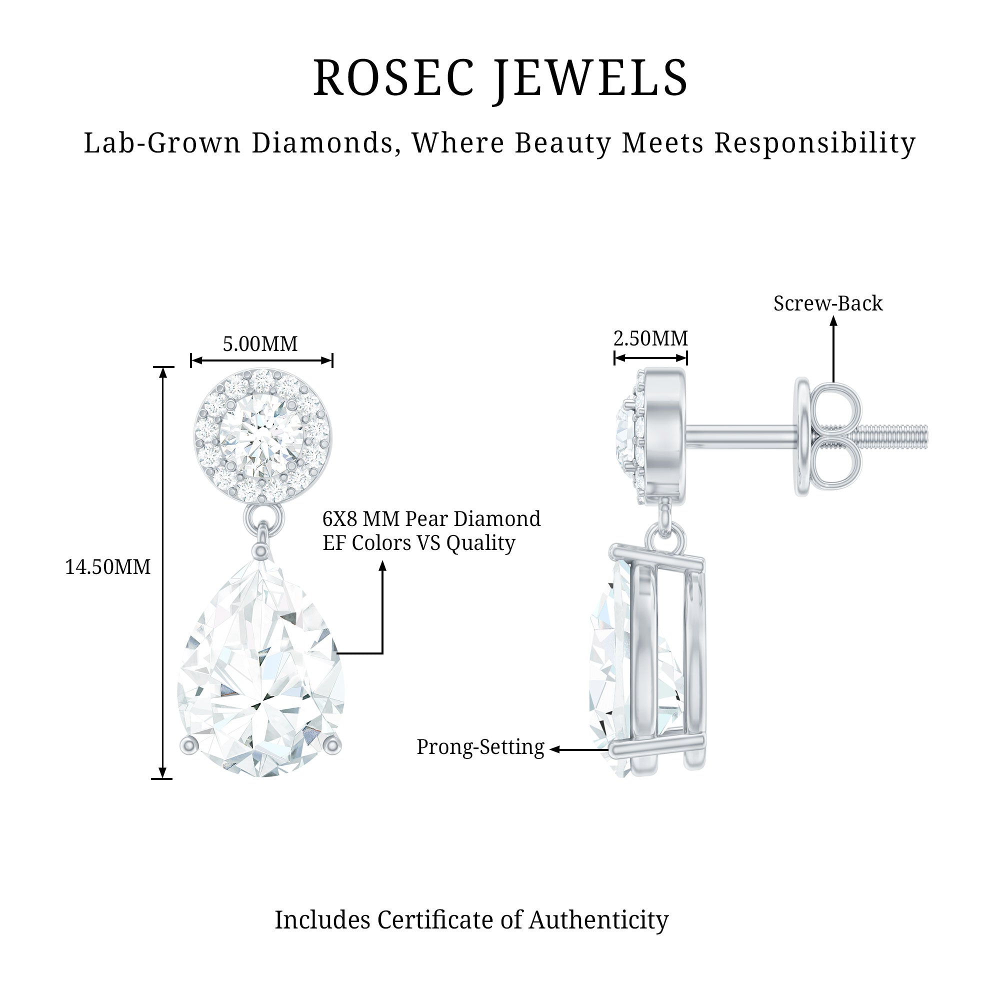 Rosec Jewels-Certified Lab Grown Diamond Dangling Bridal Earrings
