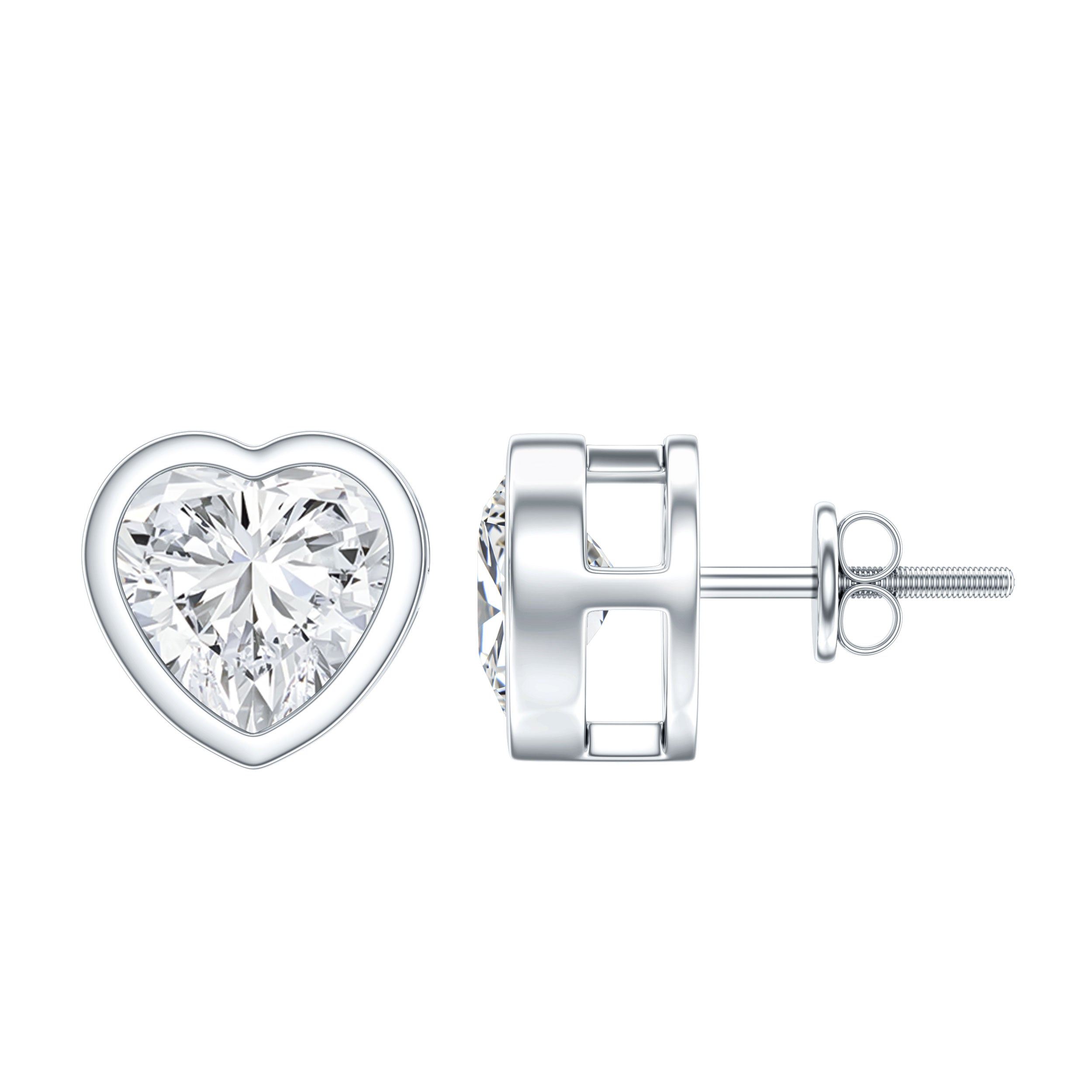Certified Bezel Set 7mm Lab Grown Diamond Heart Earrings