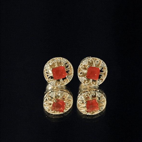 Antique Style 0.6 Carat Fire Opal Circle Stud Earrings with Lab Diamond AAA 14K Yellow Gold Plated Silver - Rosec Jewels