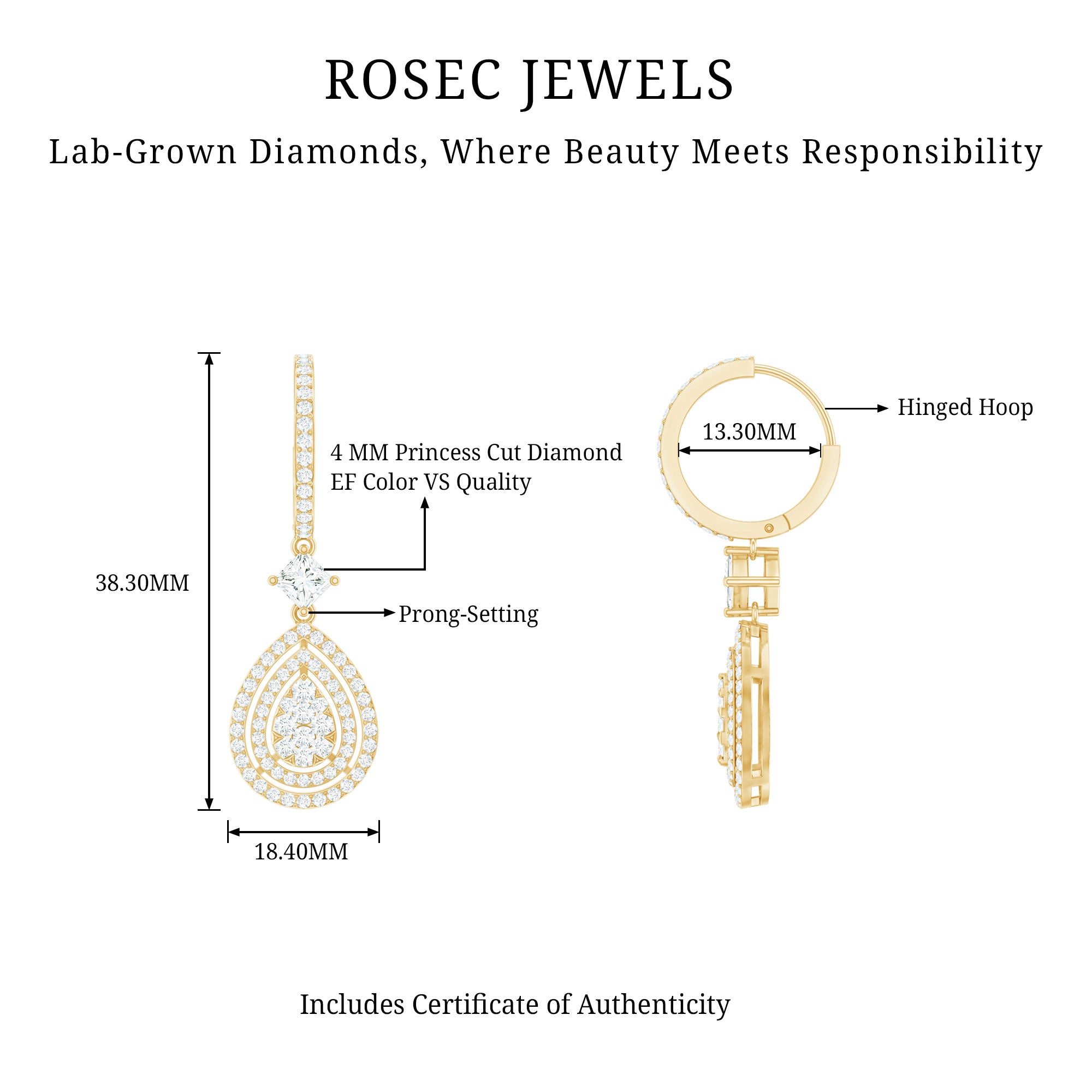 Rosec Jewels-Certified Lab Created Diamond Wedding Earrings For Bride