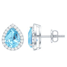 Rosec Jewels-Real Aquamarine and Diamond Stud Earrings in Silver