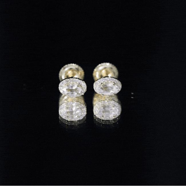 Peach Morganite and Diamond Halo Stud Earrings AAA 14K Yellow Gold Plated Silver - Rosec Jewels