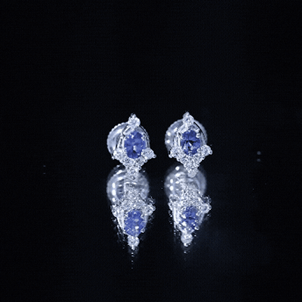 Oval Shaped Tanzanite Stud Earrings with Lab Diamond in Sterling Silver AAA 92.5 Sterling Silver - Rosec Jewels