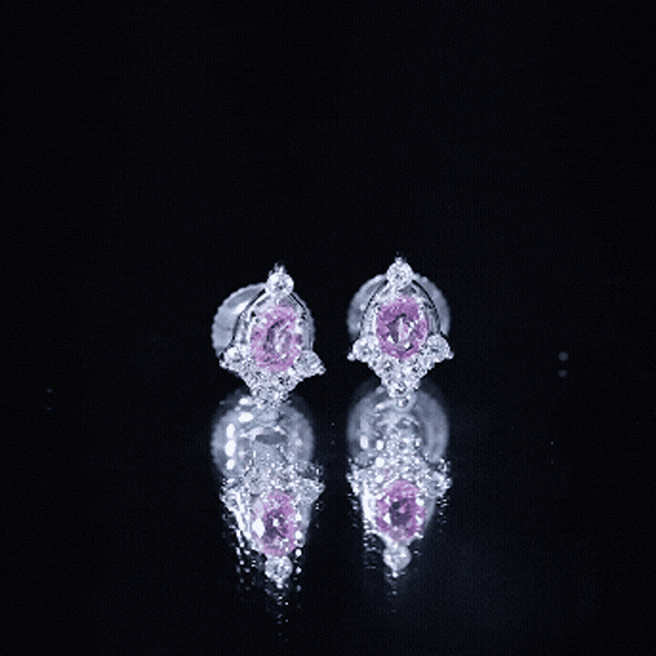 Sterling Silver Natural Pink Sapphire and Diamond Stud Earrings for Women AAA 92.5 Sterling Silver - Rosec Jewels