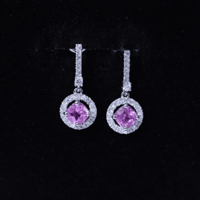 Lab Grown Pink Sapphire and Diamond Bridal Earrings in Silver AAAA 92.5 Sterling Silver - Rosec Jewels