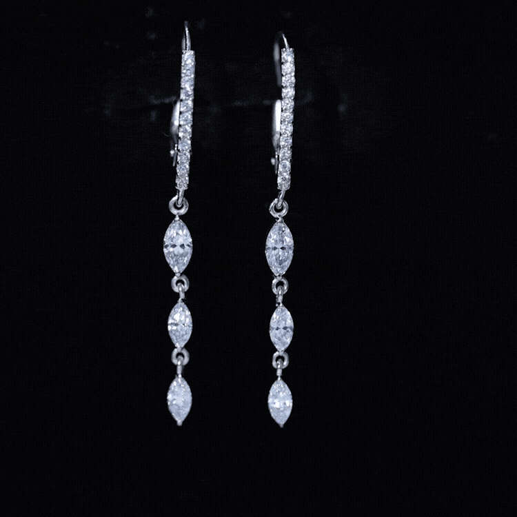 Certified Lab Grown Diamond Long Dangle Earrings for Bride Lab - ( EF-VS ) - Rosec Jewels