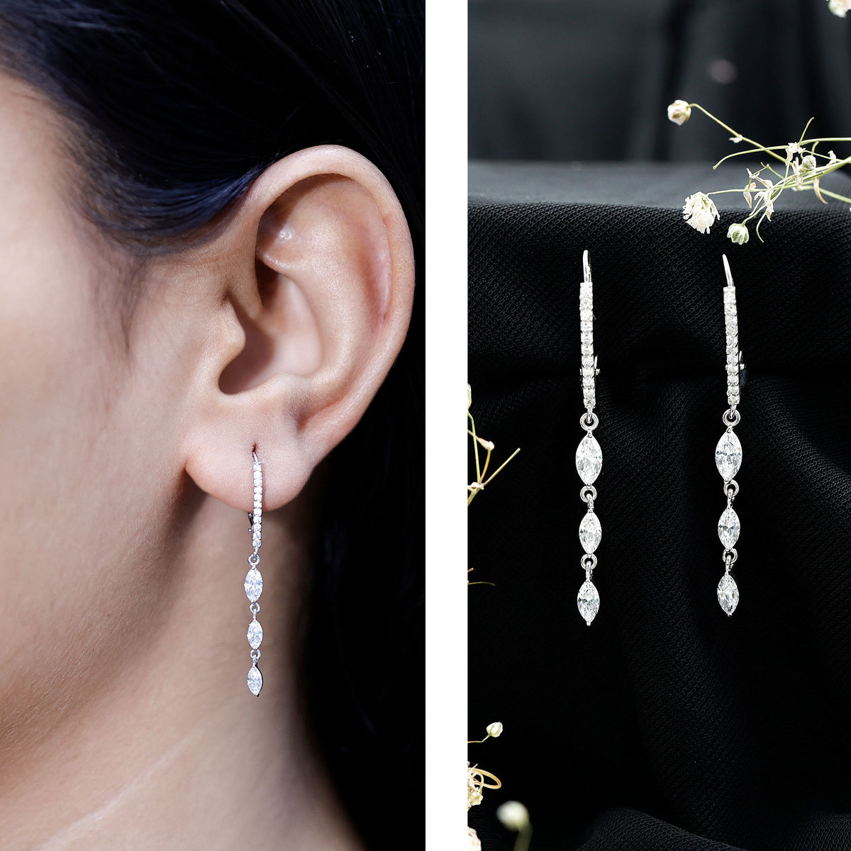 Rosec Jewels-Certified Lab Grown Diamond Long Dangle Earrings for Bride