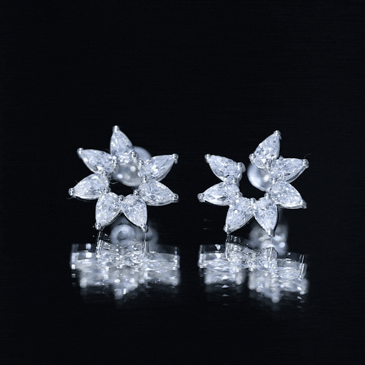 Pear Cut Lab Grown Diamond Flower Stud Earrings with Screw Back Lab - ( EF-VS ) - Rosec Jewels