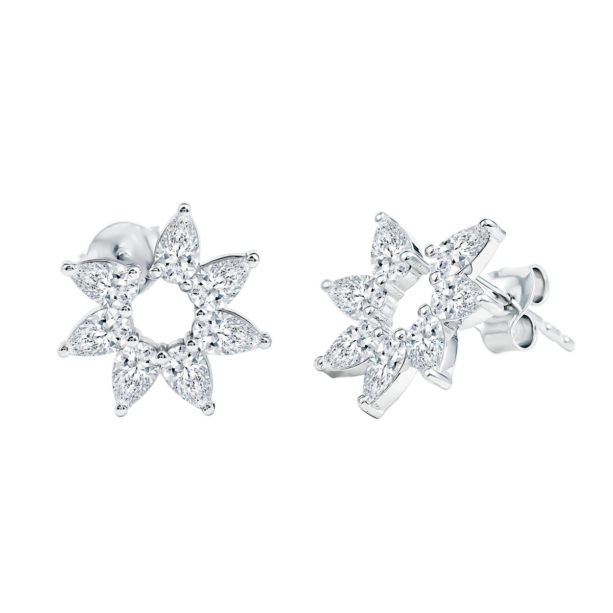 Pear Cut Lab Grown Diamond Flower Stud Earrings with Screw Back Lab - ( EF-VS ) - Rosec Jewels