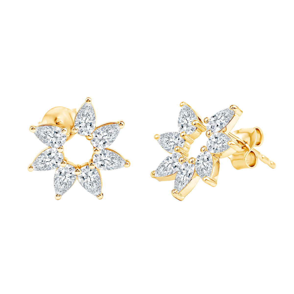 Rosec Jewels-Pear Cut Lab Grown Diamond Flower Stud Earrings with Screw Back