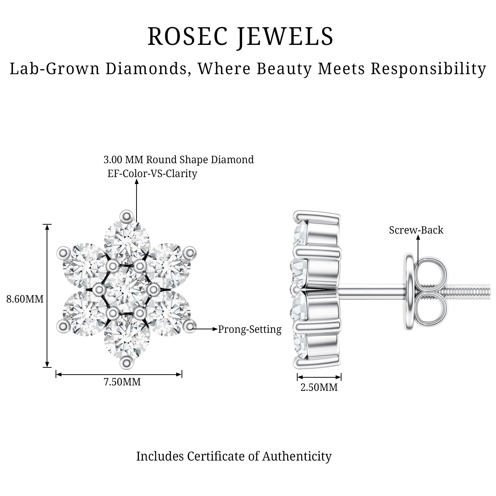 Rosec Jewels-Certified Lab Grown Diamond Flower Stud Earrings for Women