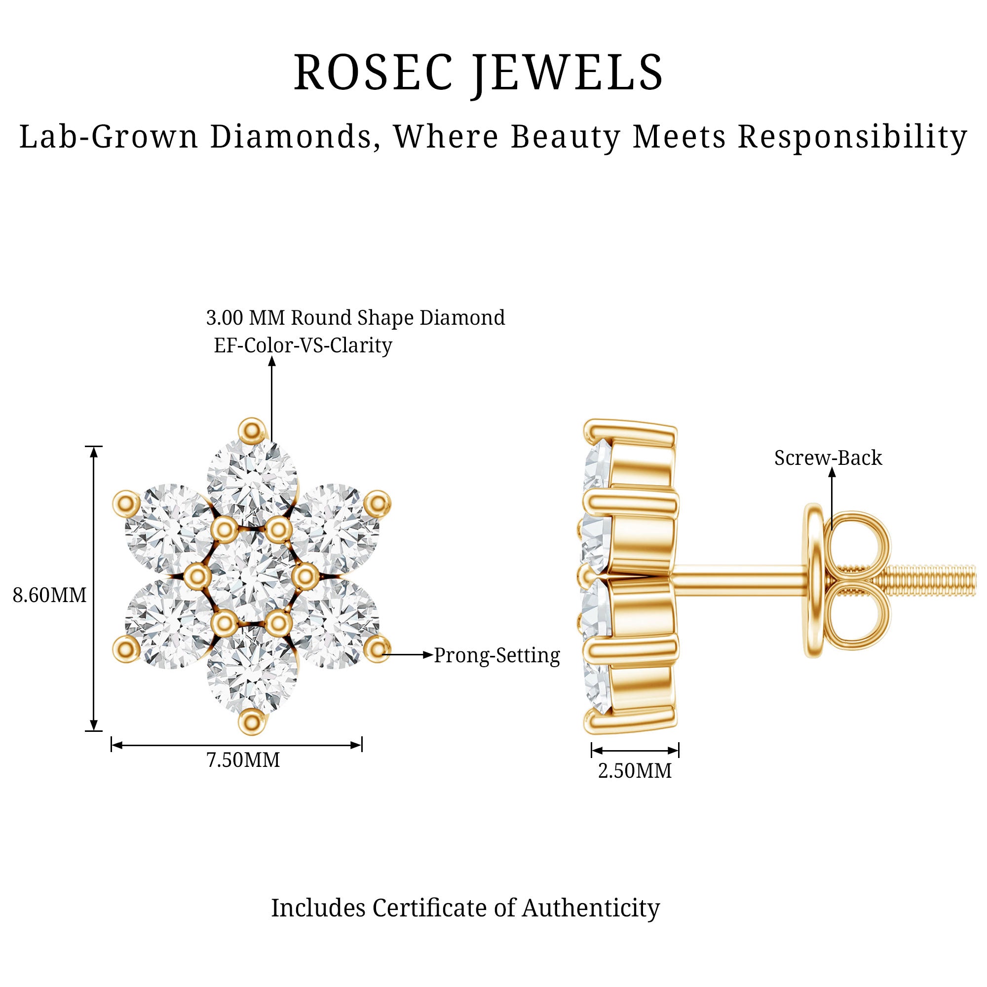 Rosec Jewels-Certified Lab Grown Diamond Flower Stud Earrings for Women
