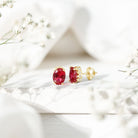 3 CT Oval Lab-Created Ruby Bridal Stud Earrings with Diamond AAAA - Rosec Jewels