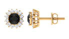 Minimal Black and White Diamond Halo Stud Earrings Black Diamond - ( AAA ) - Quality - Rosec Jewels