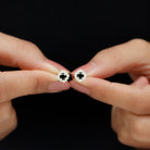 Minimal Black and White Diamond Halo Stud Earrings Black Diamond - ( AAA ) - Quality - Rosec Jewels