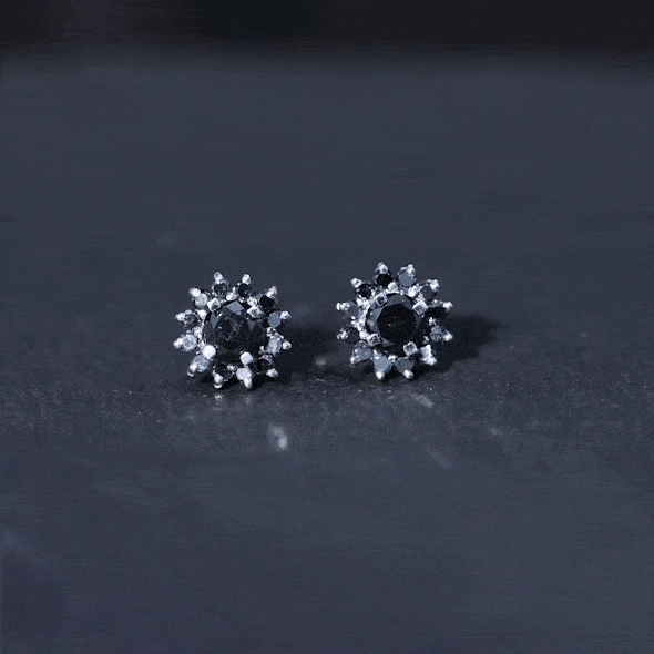 1.50 CT Black Diamond Floral Stud Earrings Black Diamond - ( AAA ) - Quality - Rosec Jewels