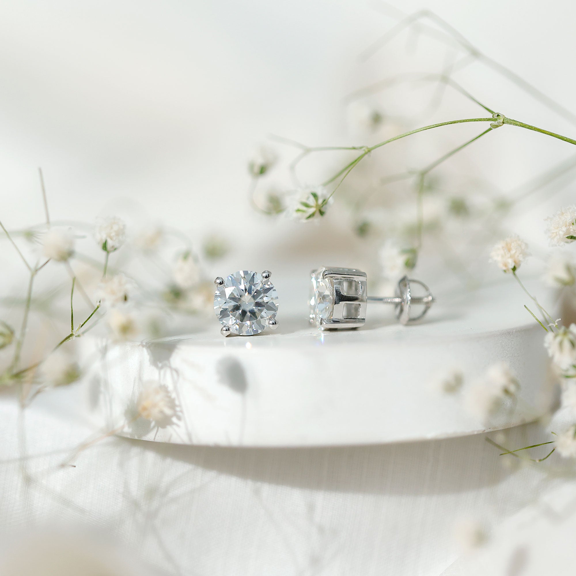 Certified 2.7 Carat Moissanite Stud Earrings in Silver D-VS1 92.5 Sterling Silver - Rosec Jewels