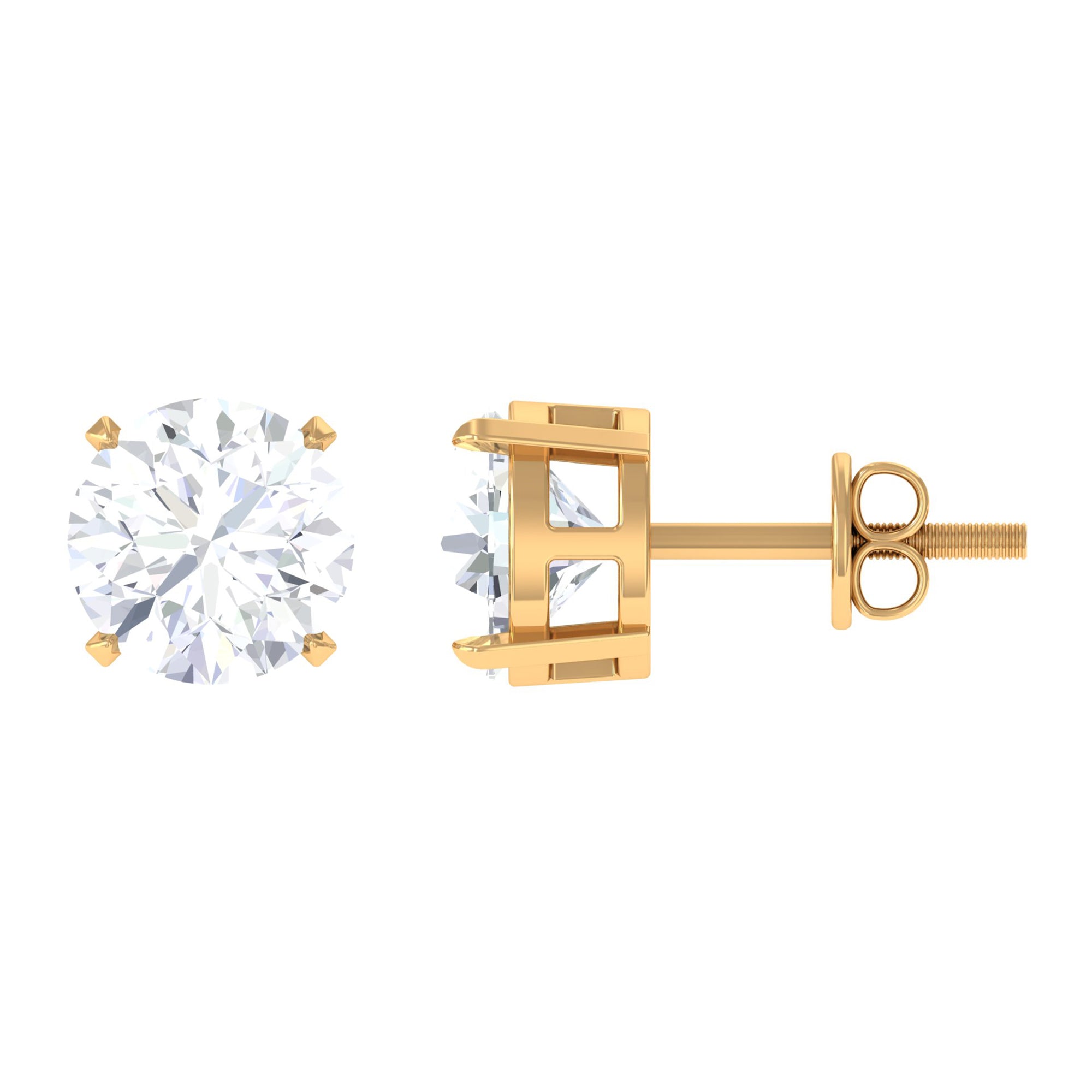 Round Moissanite Solitaire Stud Earrings in Claw Setting Moissanite - ( D-VS1 ) - Color and Clarity - Rosec Jewels
