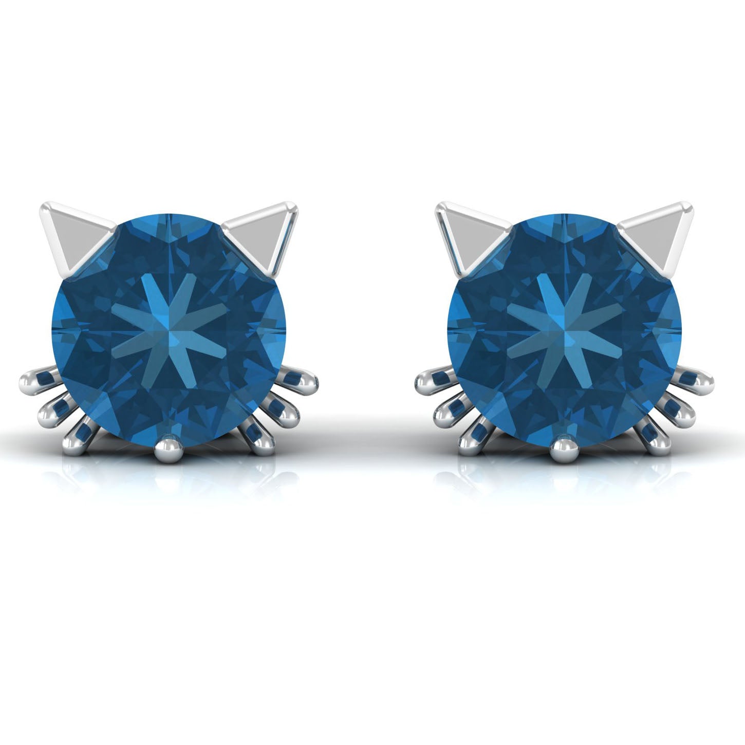 1 CT Round Shape London Blue Topaz Cat Stud Earrings AAA - Rosec Jewels
