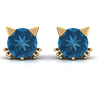 1 CT Round Shape London Blue Topaz Cat Stud Earrings AAA - Rosec Jewels
