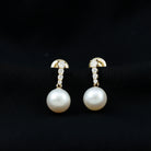 15.25 CT Freshwater Pearl Simple Drop Earrings with Diamond Freshwater Pearl - ( AAA ) - Quality - Rosec Jewels