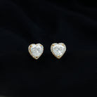 Elegant Heart Shape Moissanite Stud Earrings with Halo in Gold Moissanite - ( D-VS1 ) - Color and Clarity - Rosec Jewels