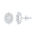 Certified Moissanite Oval Stud Earrings with Halo D-VS1 - Rosec Jewels