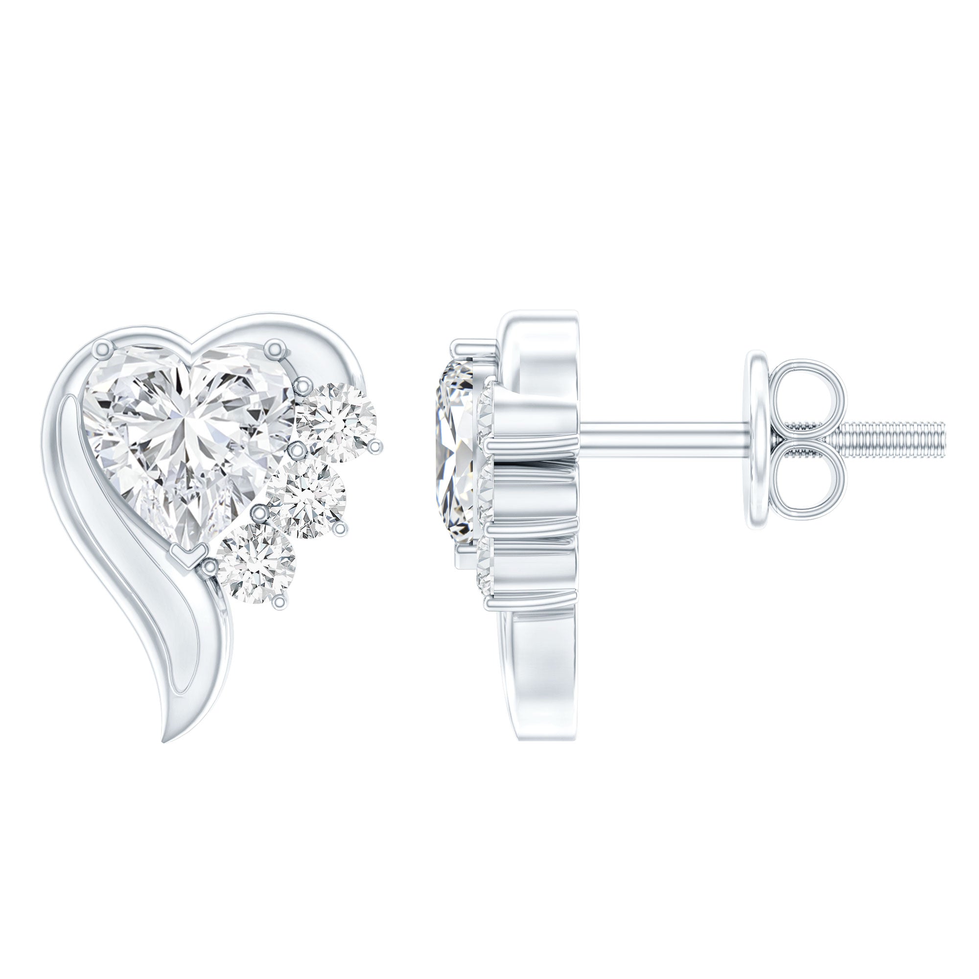 Heart Shape Moissanite Stud Earrings with Screw Back D-VS1 - Rosec Jewels