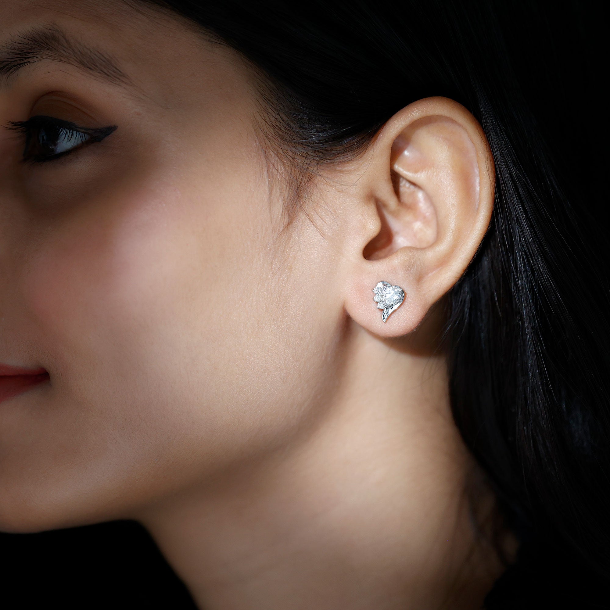 Heart Shape Moissanite Stud Earrings with Screw Back D-VS1 - Rosec Jewels