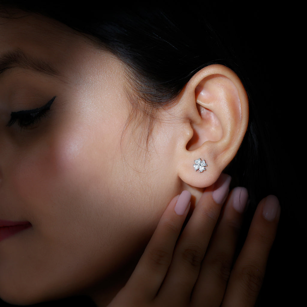 1 CT Heart Shape Moissanite Silver Flower Stud Earrings - Rosec Jewels