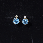 Swiss Blue Topaz Solitaire Stud Earrings with Moissanite Swiss Blue Topaz - ( AAA ) - Quality - Rosec Jewels
