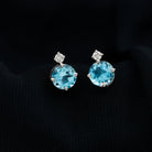 Swiss Blue Topaz Solitaire Stud Earrings with Moissanite Swiss Blue Topaz - ( AAA ) - Quality - Rosec Jewels