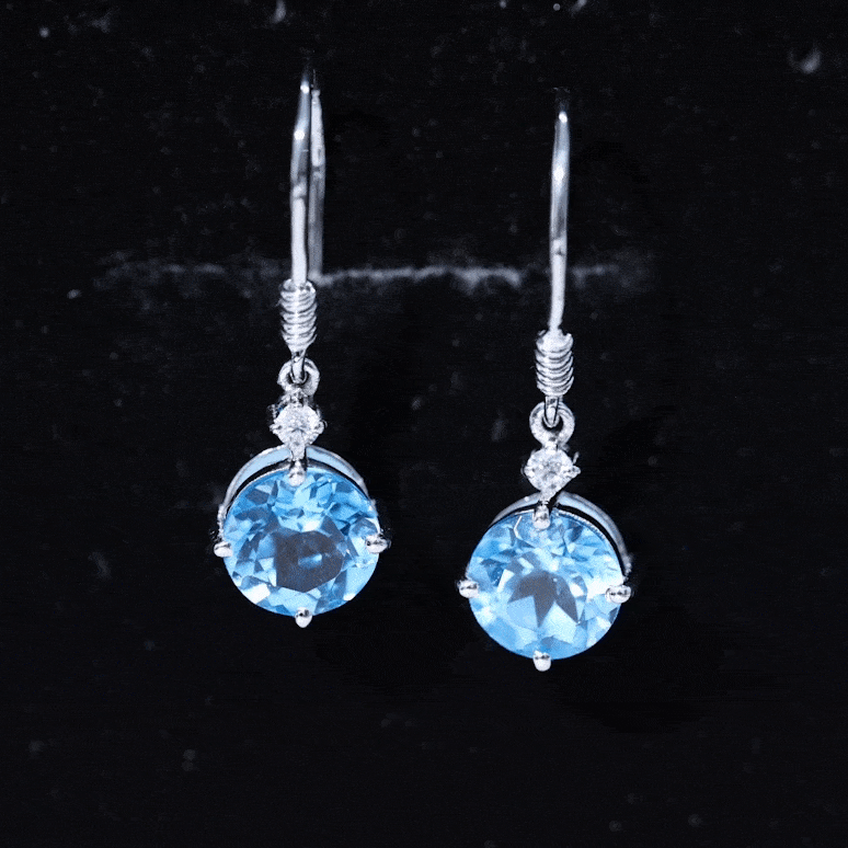 Swiss Blue Topaz and Moissanite Drop Earrings with Fish Hook Swiss Blue Topaz - ( AAA ) - Quality - Rosec Jewels