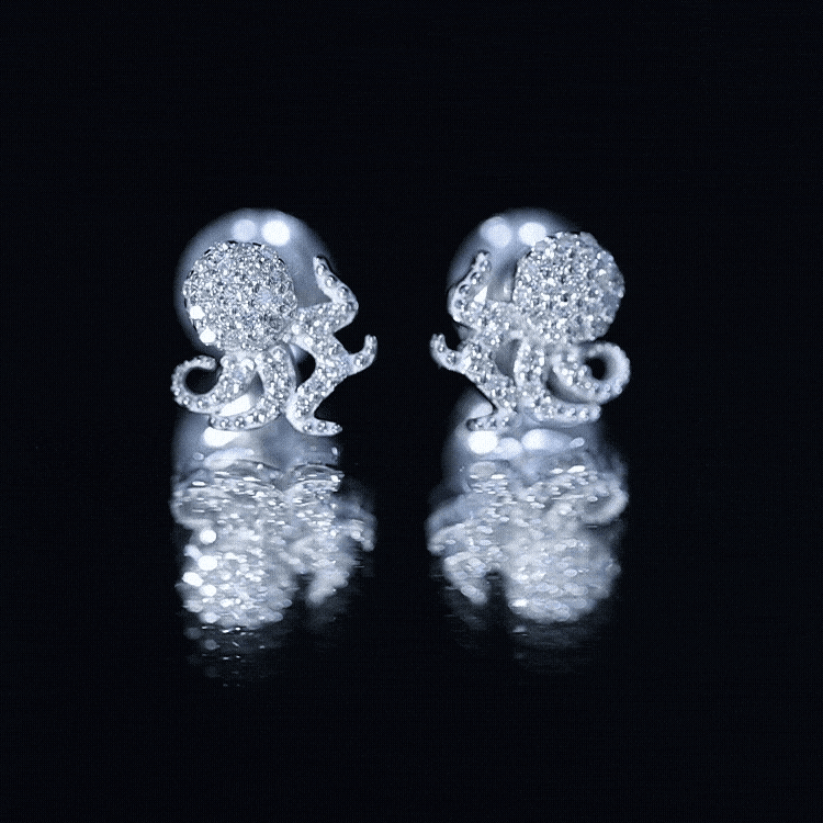 Real Diamond Octopus Stud Earrings for Women Natural - ( HI-SI ) - Rosec Jewels