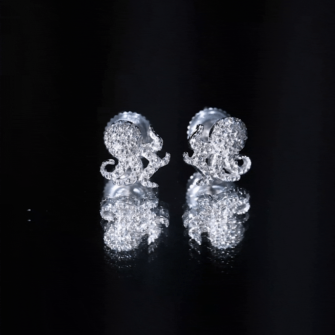 1/4 CT Real Diamond Octopus Stud Earrings in Gold Diamond - ( HI-SI ) - Color and Clarity - Rosec Jewels