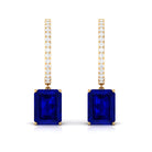 Emerald Cut Lab Grown Blue Sapphire Minimal Hinged Hoop Drop Earrings Lab Created Blue Sapphire - ( AAAA ) - Quality - Rosec Jewels