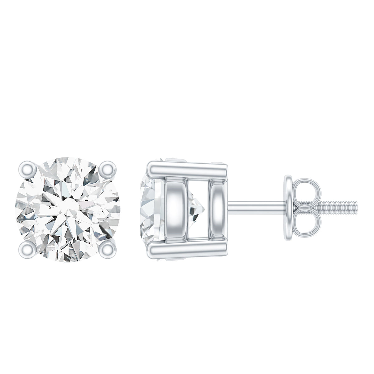 Round Moissanite Solitaire Stud Earrings in Prong Setting D-VS1 - Rosec Jewels