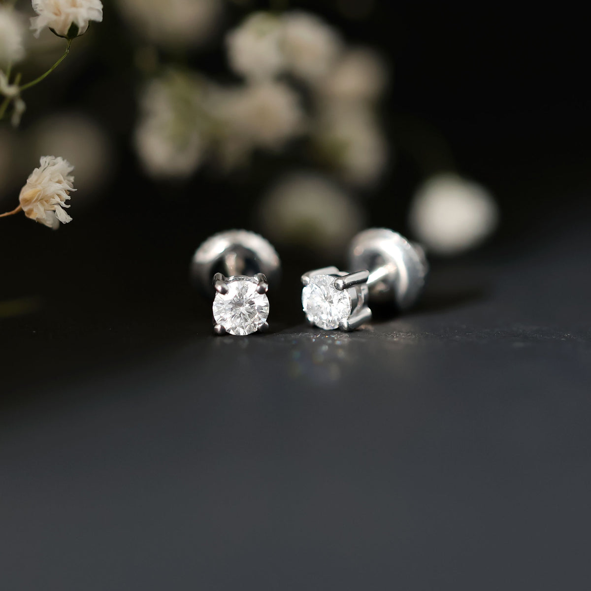 Round Moissanite Solitaire Stud Earrings in Prong Setting D-VS1 - Rosec Jewels