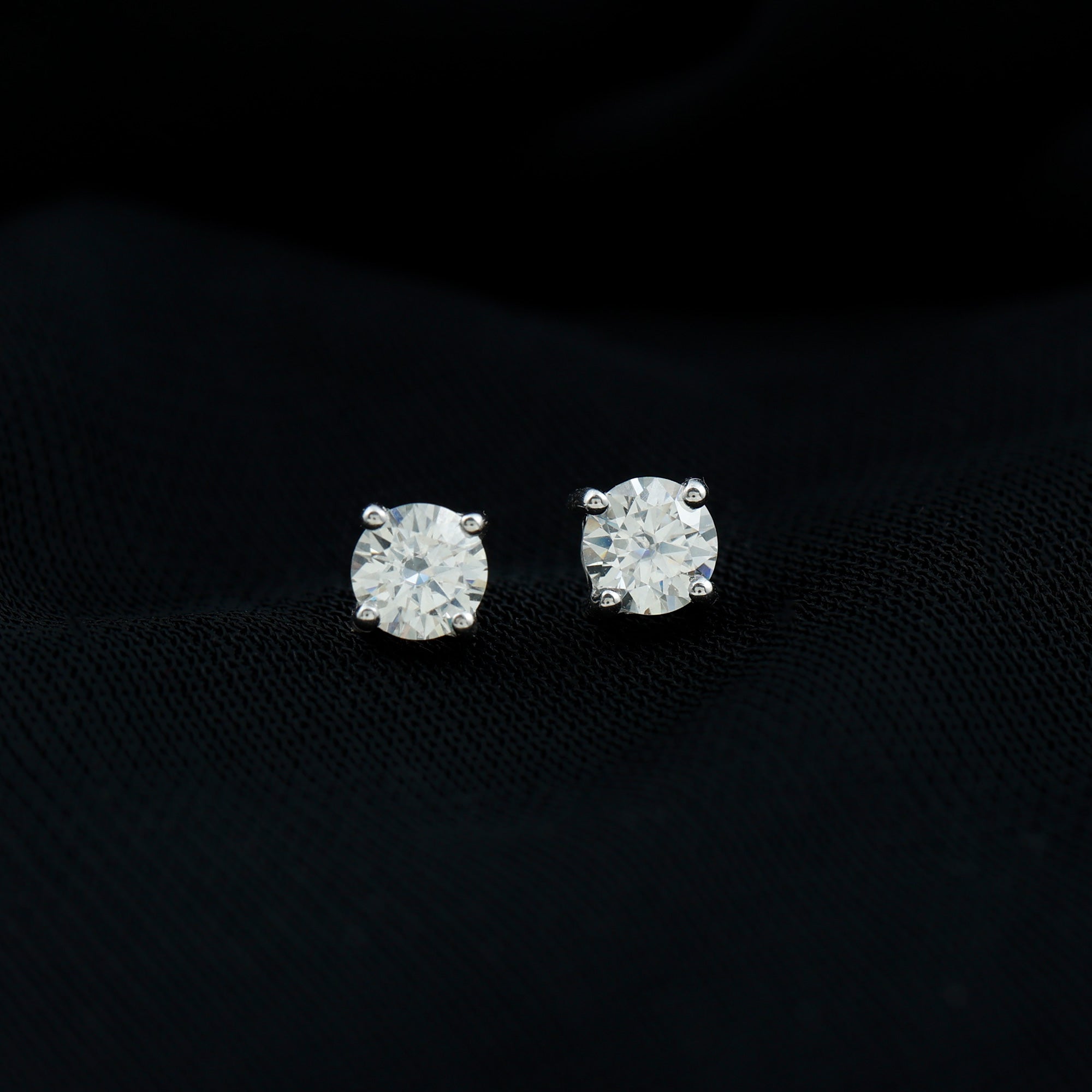 Round Moissanite Minimal Solitaire Stud Earrings in Prong Setting Moissanite - ( D-VS1 ) - Color and Clarity - Rosec Jewels