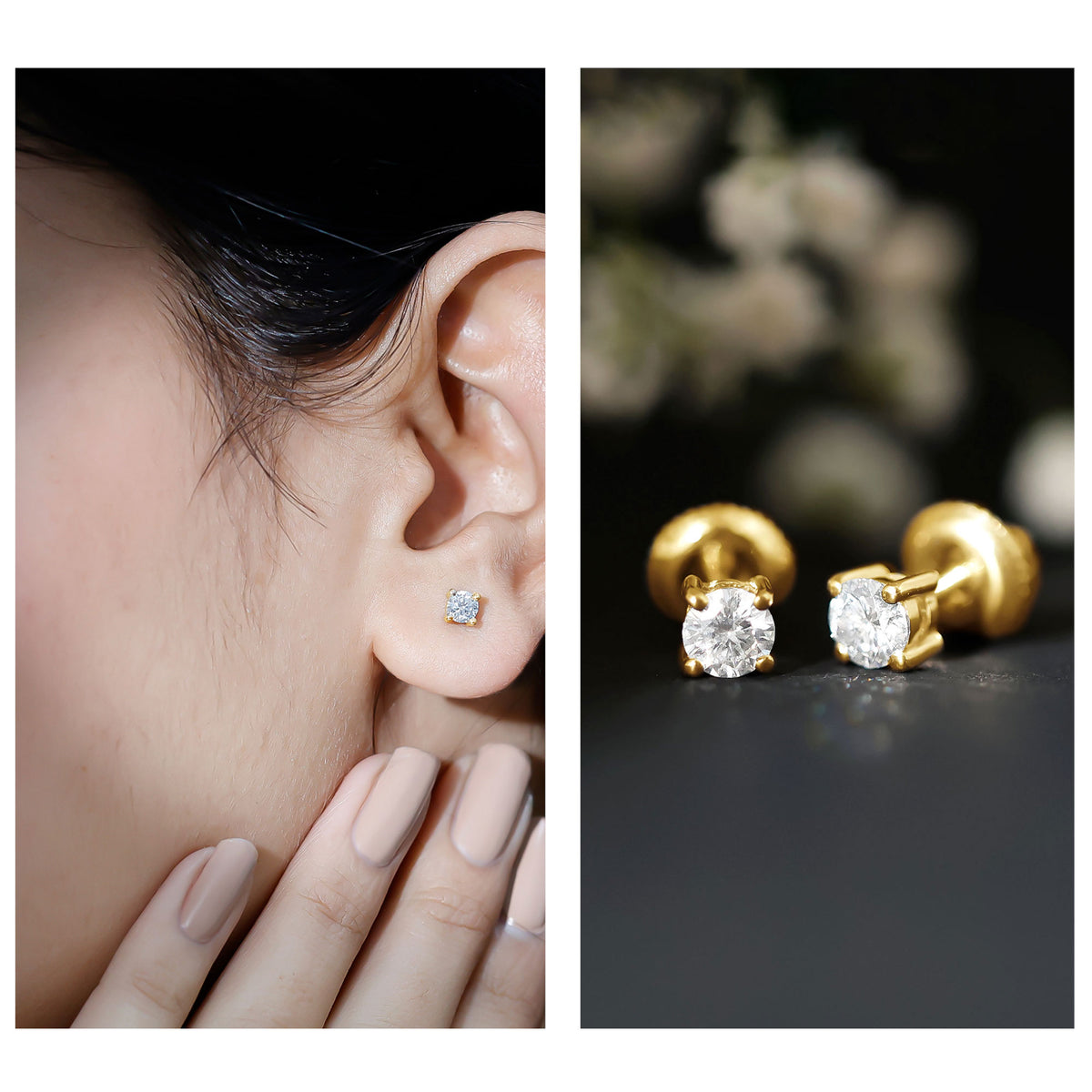 Round Moissanite Solitaire Stud Earrings in Prong Setting D-VS1 - Rosec Jewels