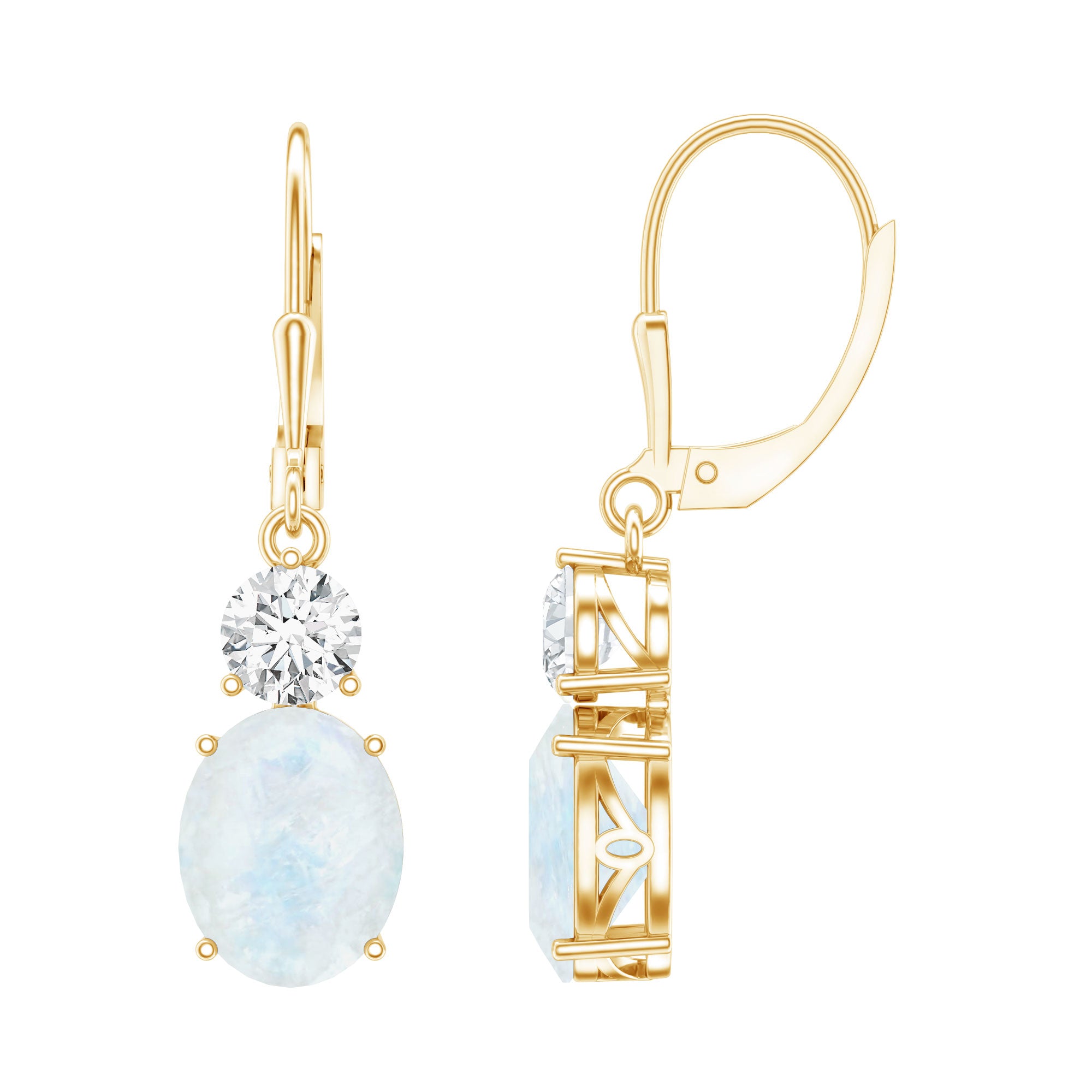 Natural 1.2 Carat Oval Moonstone Drop Earrings with Moissanite AAA - Rosec Jewels