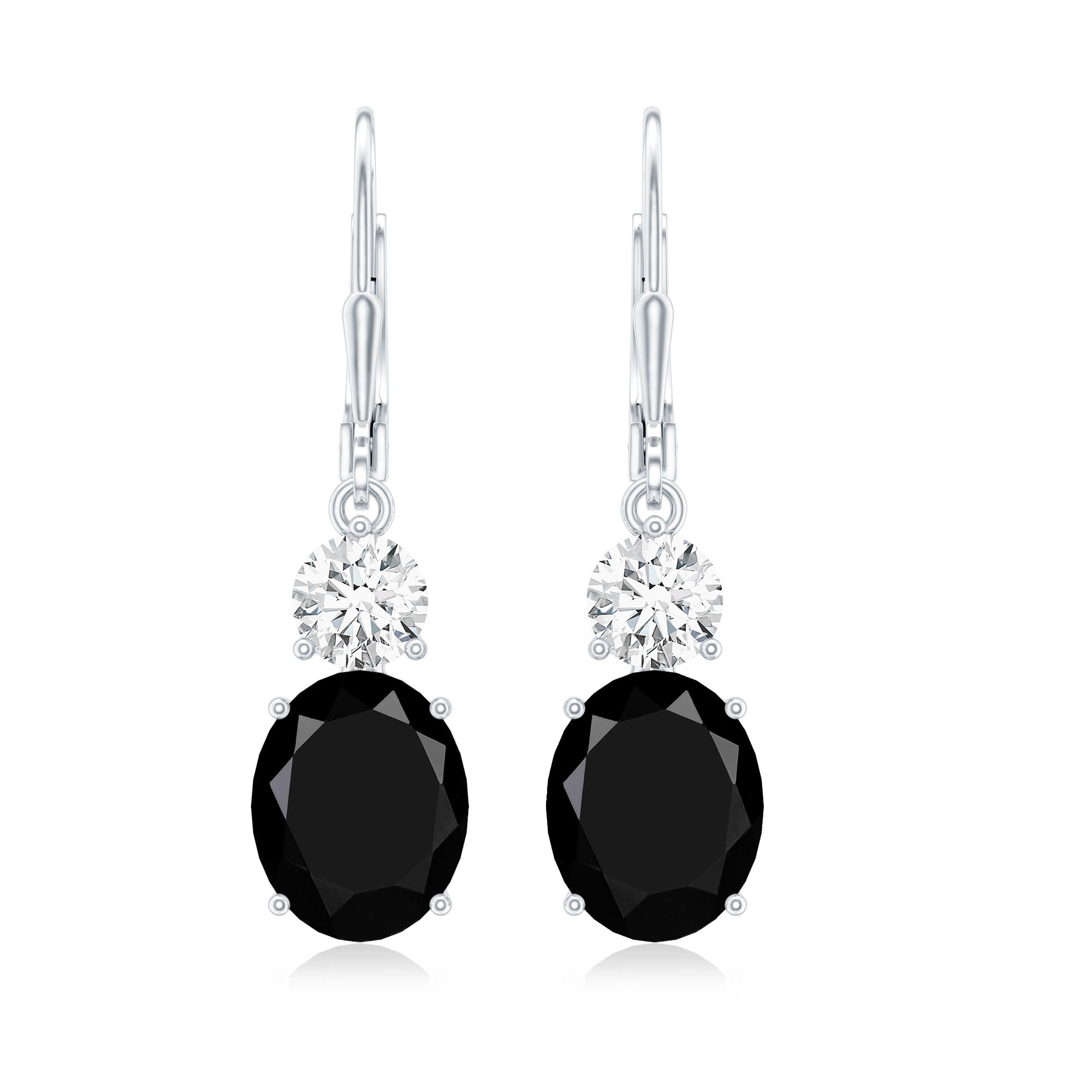 Natural 8X10mm Oval Black Onyx Drop Earrings with Lever Back AAA - Rosec Jewels